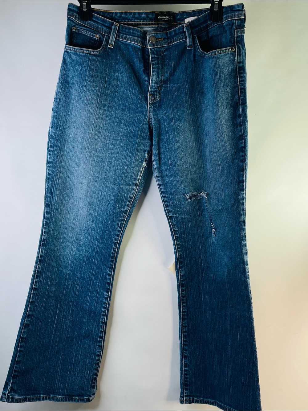 Eddie Bauer Mid-Blue Flared Jeans with Light Distress Boot Cut 34” Waist